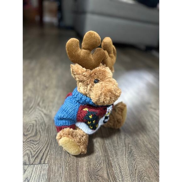 Rare DANDEE Reindeer Plush w Winter Snowman Sweater SAMPLE 14" - Picture 3 of 9